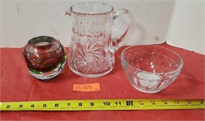 Glass Juice Jug, glass bowl and glass candle
