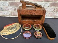 BOX LOT: SHOE SHINE KIT INCLUDING FOOT STAND &