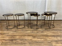 6pc Brass Finish Dark Top Occasional Tables