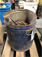 TIN CAN W/ HORSESHOES, HORSE BITS