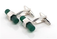 Green agate and sterling silver cufflinks