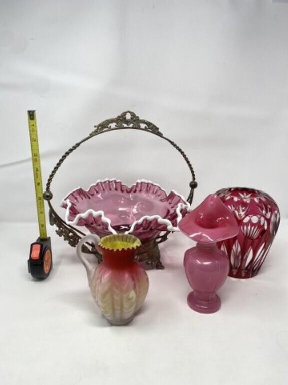 Lot of Victorian Art Glass Misc. with Bride's Bowl