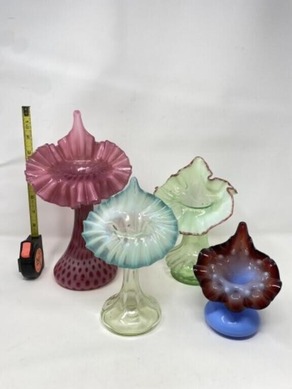 4 Victorian Bohemian Art Glass Jack in the Pulpit