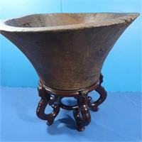 Vintage Indonesian Wooden Bowl on Pedestal,