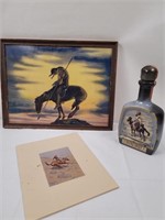 "End of Trail" framed print; Beam bottle;
