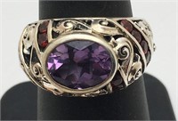 Sterling Silver Purple & Red Stone Ring