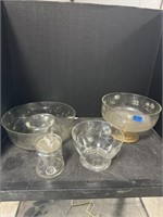 4pc Vintage Etched Glassware Serving Pieces