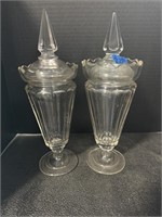Two Crystal Lidded Vases