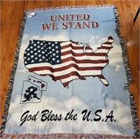 United we stand God bless the USA coverlet. 70 X