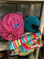 Sleeping bag, comfort towel and table cloths.