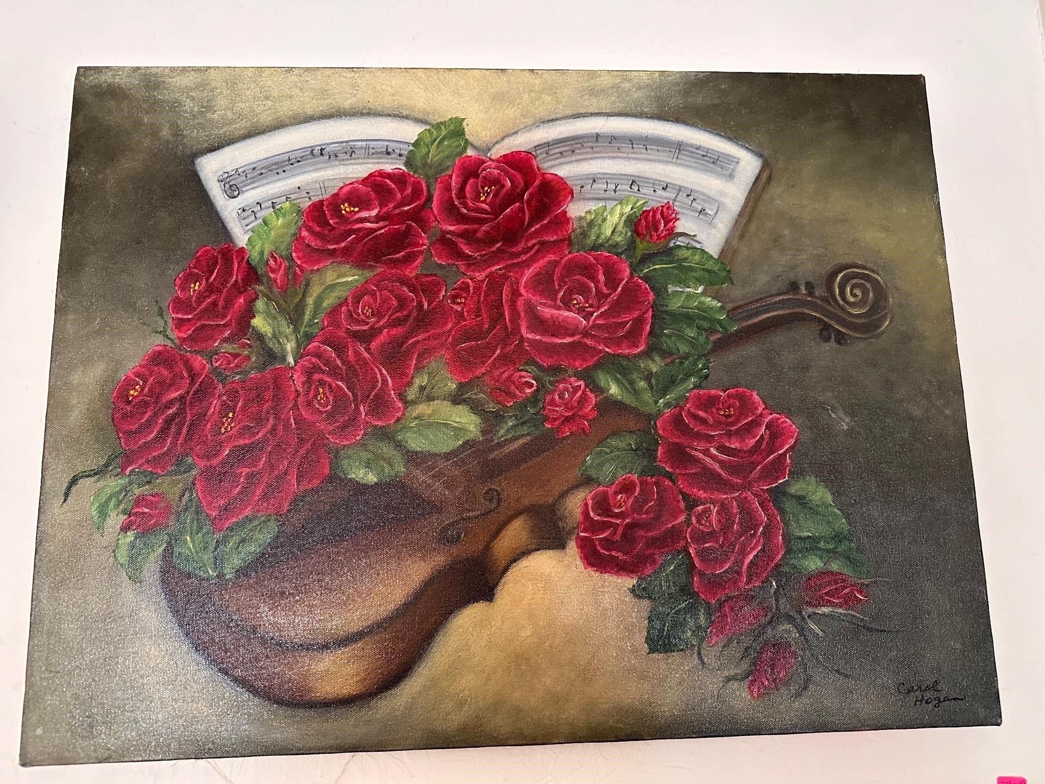 Canvas violin and roses painting