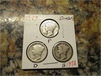 (3) 1927 Mercury Dimes