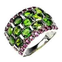 Natural Chrome Diopside & Rhodolite Garnet Ring