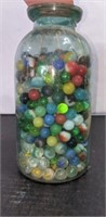 Large Blue Mason Jar of Marbles