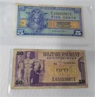Five cents Military Payment Certificate and 50