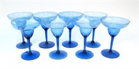 Set of eight 6.5" blue margarita glasses
