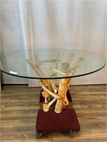 Driftwood Sticks Base Round Glass Top Table