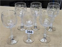 Vintage 1940's etched Crystal Cordial Wine Glasses