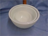 3 white glass mixing bowls