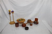 Wooden Items: Nut Bowl, Pin & Thread Holder, Bank