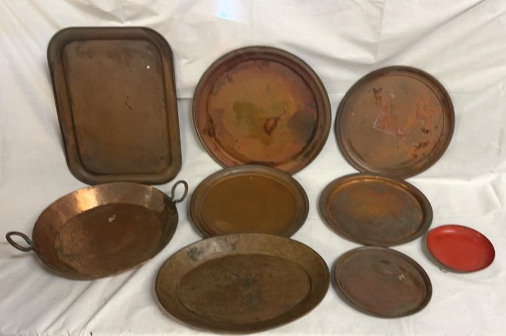 Copper Lot Vintage Hammered Dish & Trays