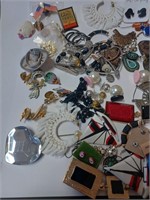 Lot of Various Costume Earrings, Pins and More