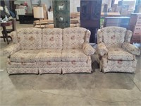 Two Floral Upholstered Floral Sofa & Chair