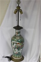 A Chinese Famille Verte Converted Floor Vase