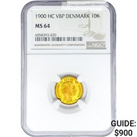 1900 .1296oz. Gold HC VBP Denmark 10 Kroner NGC