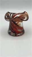 Art Glass Ribbon Hat Vase Ruffled Edge