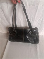 Black Pleather Handbag with Surprise Makeup bag
