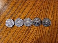 (5) Canadian 5 cent coins