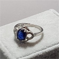 Sterling Silver Sapphire Cubic Zirconia Ring
