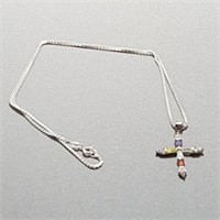 Sterling Silver & Gemstone CZ Cross Necklace