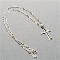 Sterling Silver CZ Cross Shaped Pendant & Chain