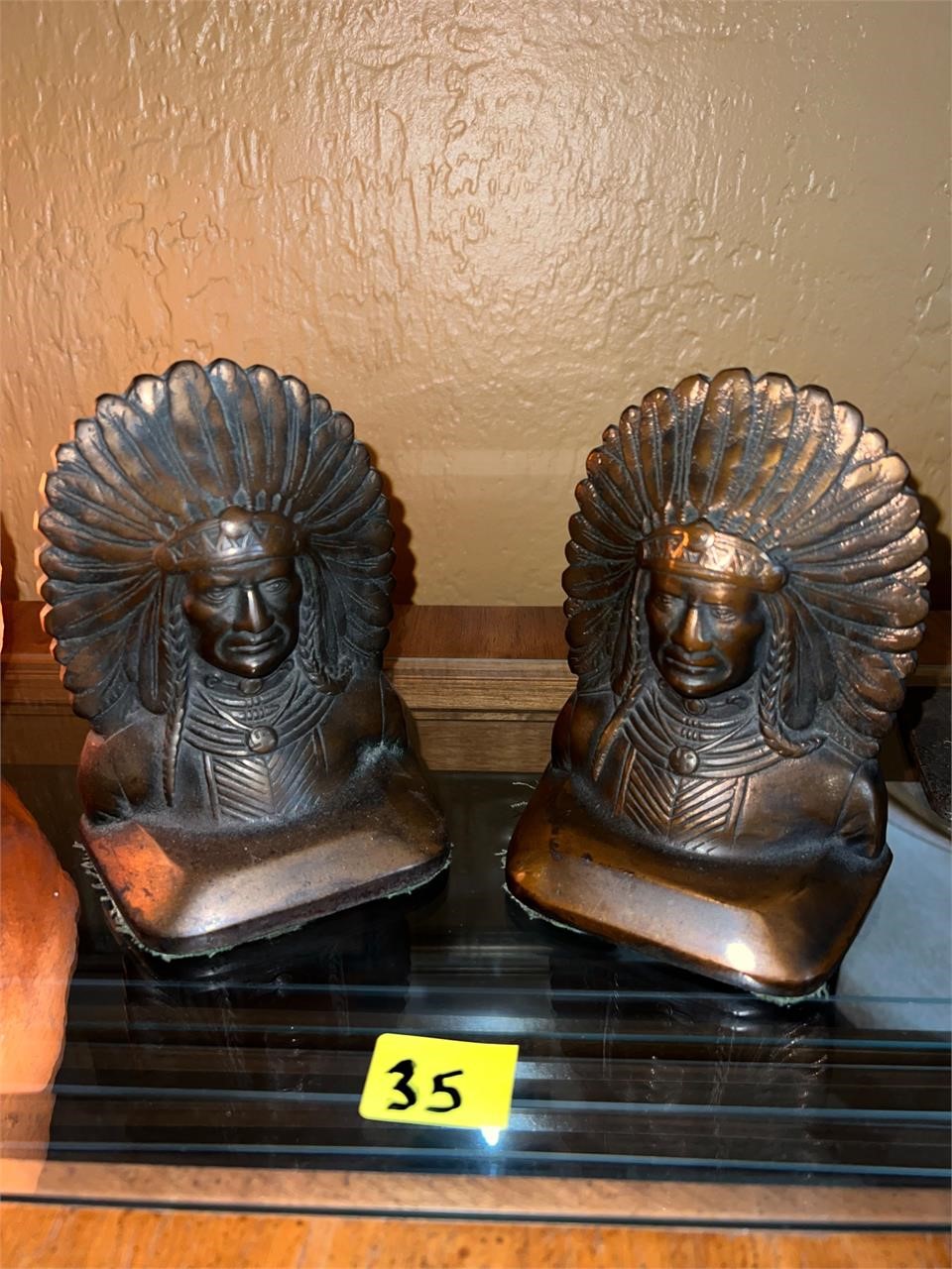 Indian Chief Head Dress Bronze Bookends