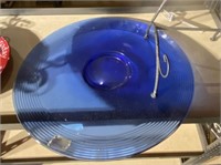 Large Blue Glass Charger with Stand