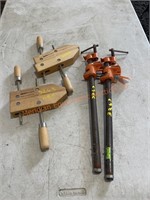 2- 8" Wood Working Clamps & 2- Pipe Clamps