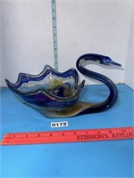Hand Blown Murano Style Art Glass Swan Bowl in
