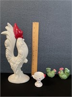 Tall Rooster Figurine S&P & Egg Cup