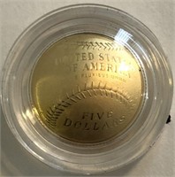 2014 Proof Baseball Hall of Fame $5 Gold Coin