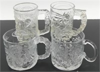 * 4 Vintage McDonald’s Glass Embossed Mugs -