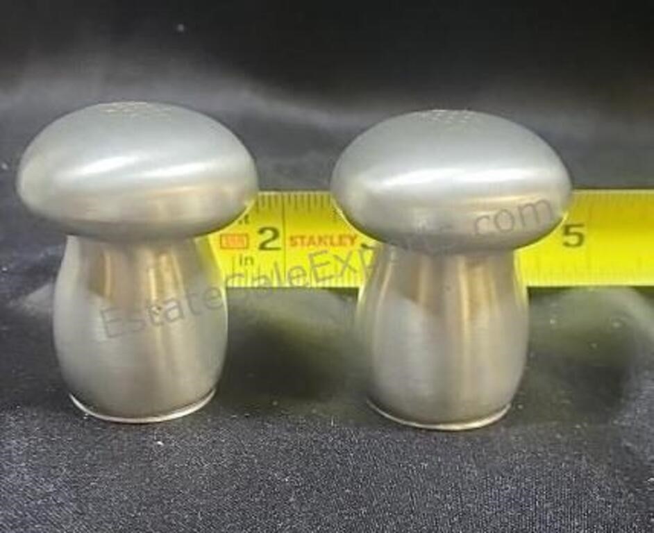 Pewter mushroom shaped salt and pepper shakers