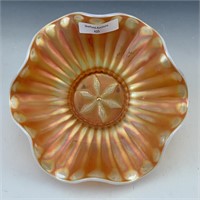 Dugan Peach Opal Stippled Flower Ruffled Bowl