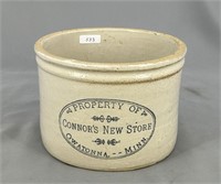 RW 3 lb butter crock w/ "Connor's New Store,