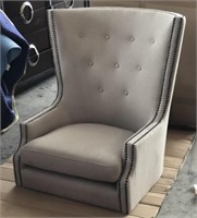 Grey Linen Wingback Studded Chair (Missing Legs)