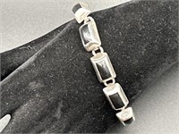 Sterling Silver w/ Onyx Link Bracelet, TW 32.3g