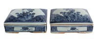 Pair of Chinese Blue & White Porcelain Covered Box