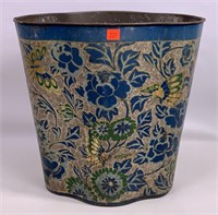 Tin waste can, butterflies and flower design,