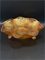 Fenton Water Lily Carnival Glass Bowl Marigold 3